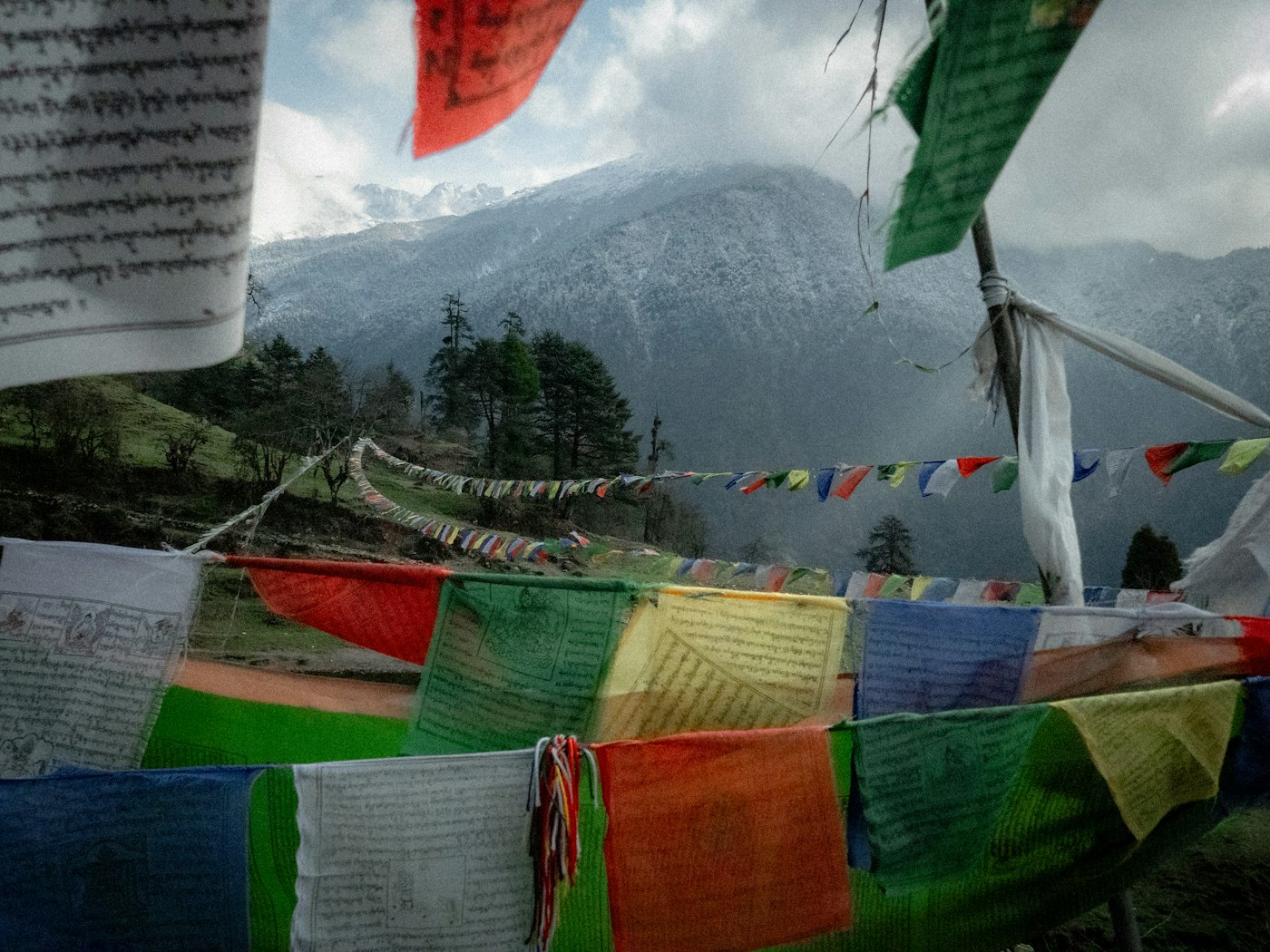 Prayer flags against the Himalaya