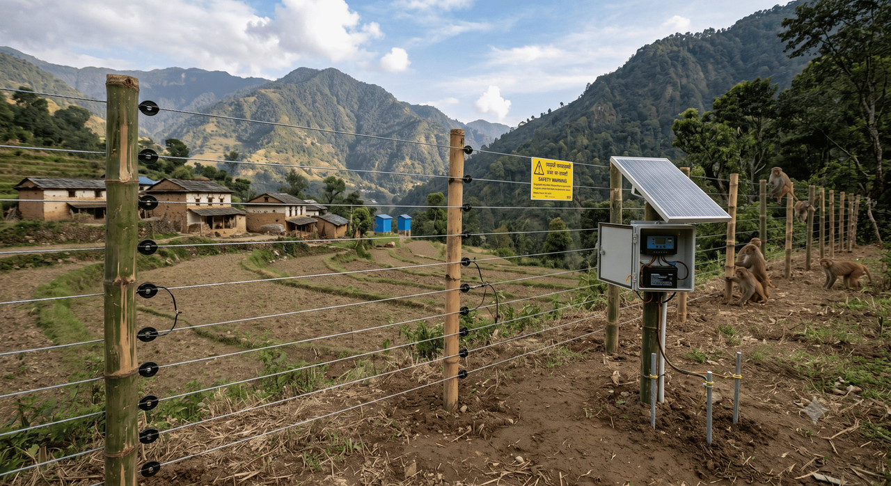 Solar electric fencing protecting farmland