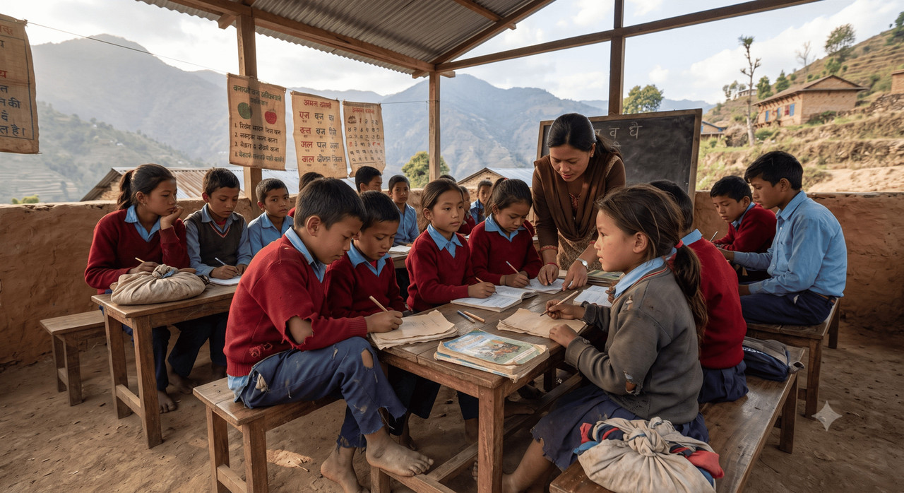 Children in class with school supplies